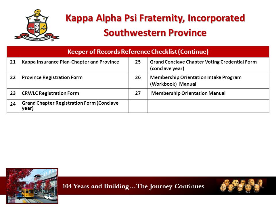 104 Years and Building…The Journey Continues Southwestern Province Kappa  Alpha Psi Fraternity, Incorporated Southwestern Province Kappa Alpha Psi  Fraternity, - ppt download