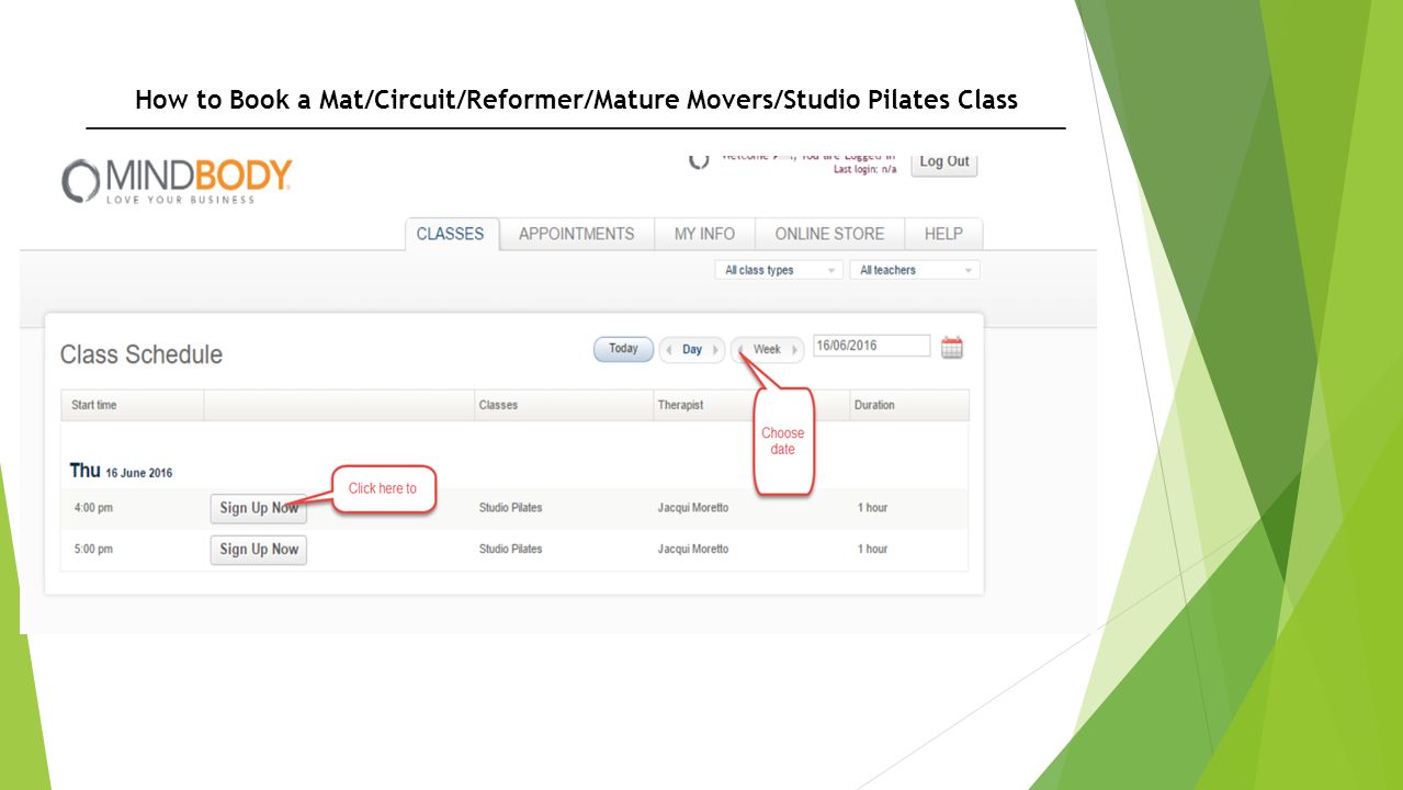 How to Book a Mat/Circuit/Reformer/Mature Movers/Studio Pilates Class