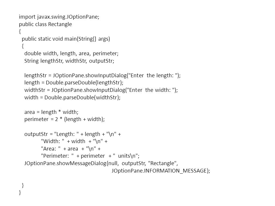 Import Javax Swing Joptionpane Public Class Rectangle