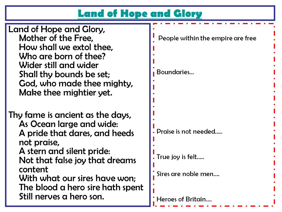 What are the lyrics to 'Land of Hope and Glory' and what do they