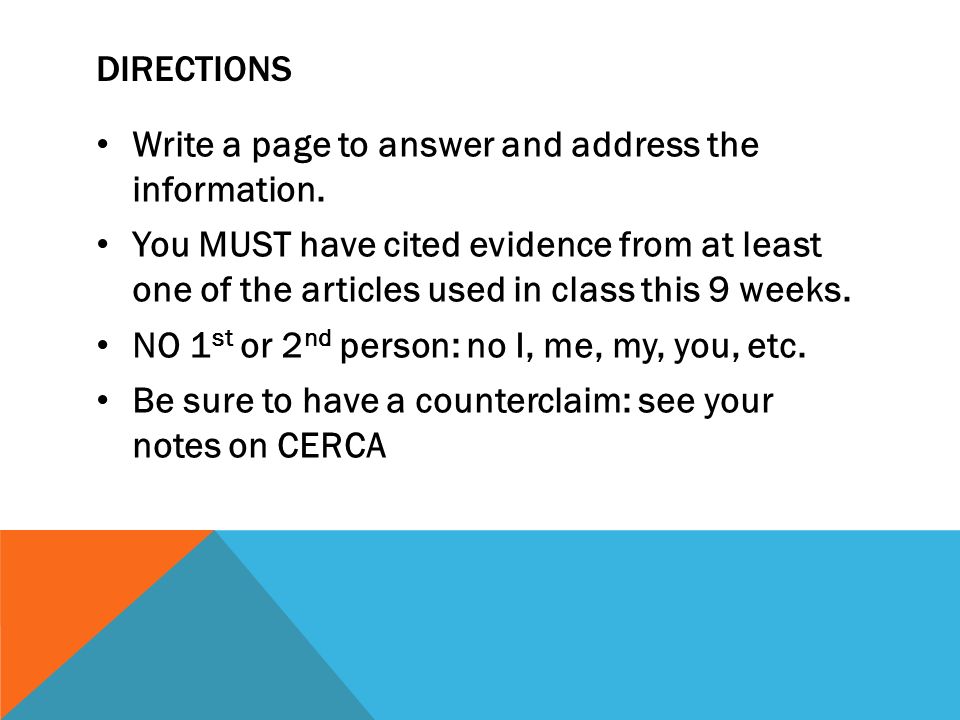 DIRECTIONS Write a page to answer and address the information.