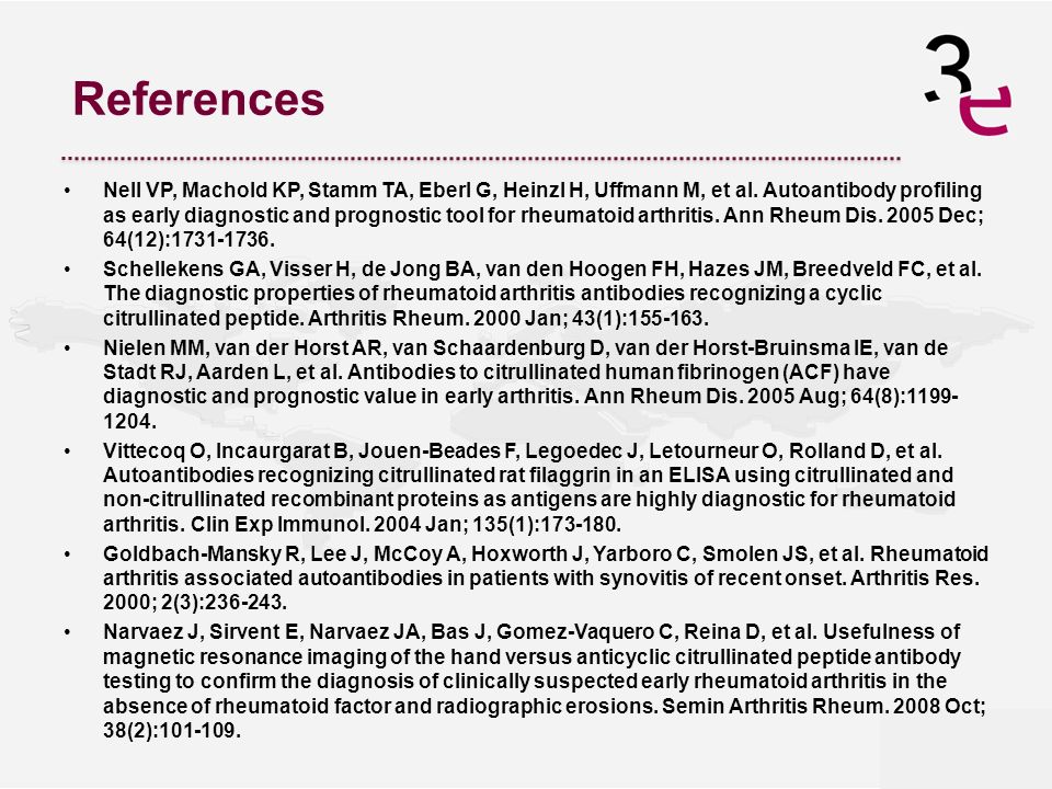 References Nell VP, Machold KP, Stamm TA, Eberl G, Heinzl H, Uffmann M, et al.