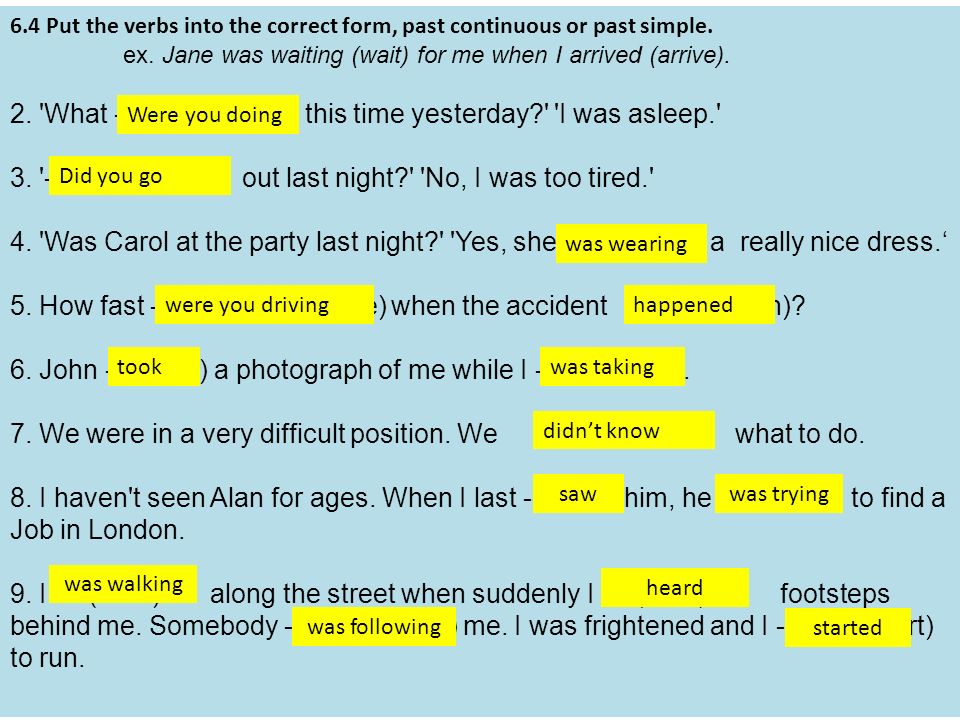While i was waiting. Correct form of the verb. Past Continuous verbs. Past Continuous form of the verbs. Put past simple.