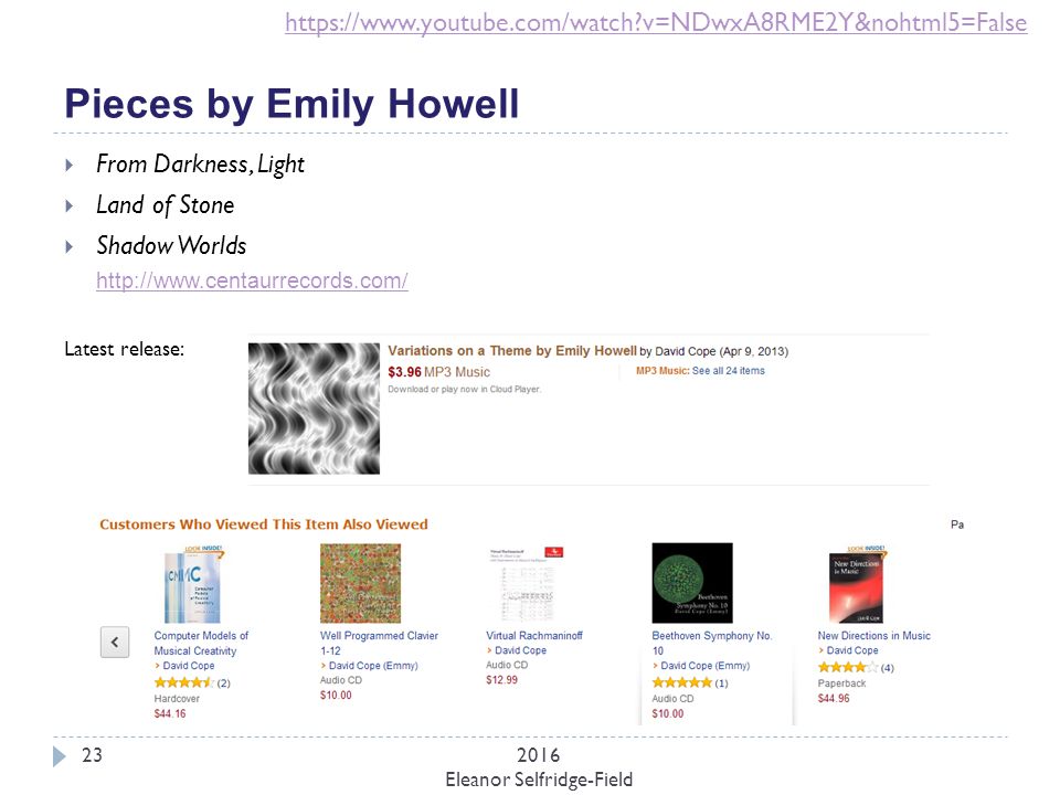 From Experiments in Music Intelligence (Emmy) to Emily Howell: The Work of  David Cope CS 275B/Music ppt download