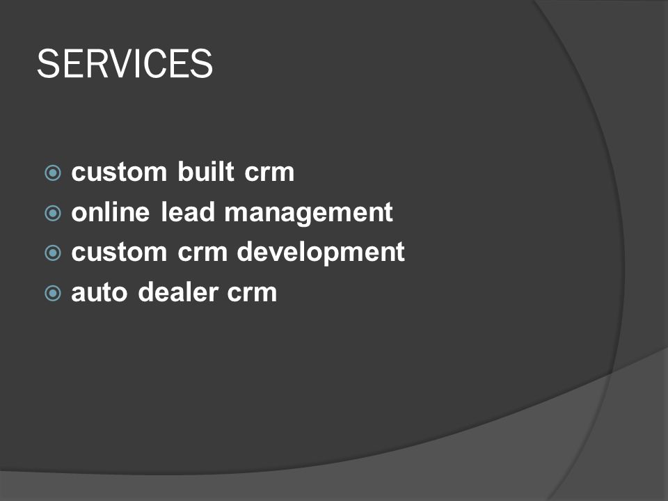 SERVICES  custom built crm  online lead management  custom crm development  auto dealer crm