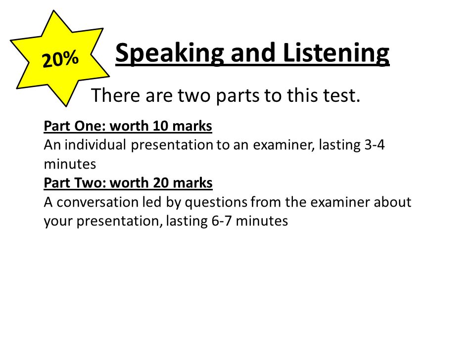 Speaking and Listening There are two parts to this test.