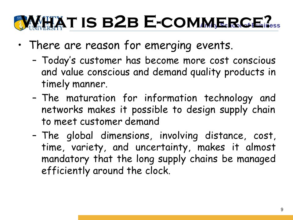 Amity School of Business 9 What is b2b E-commerce.