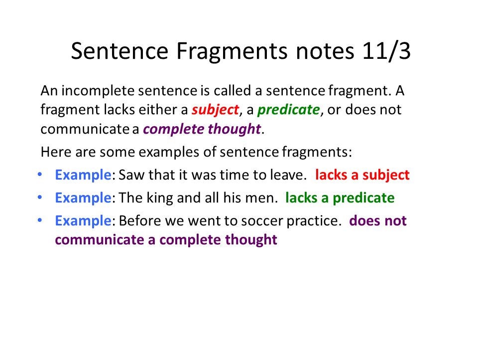 types of sentence fragments