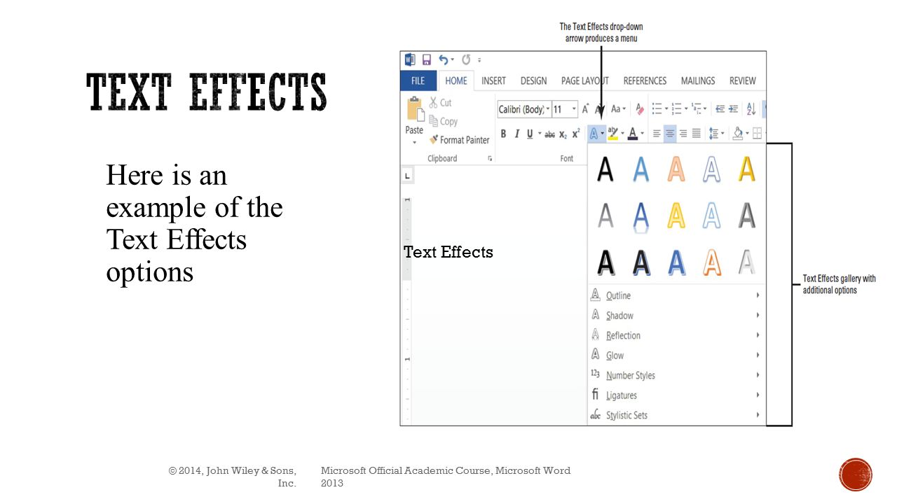 where is the outline text effect in word 2013