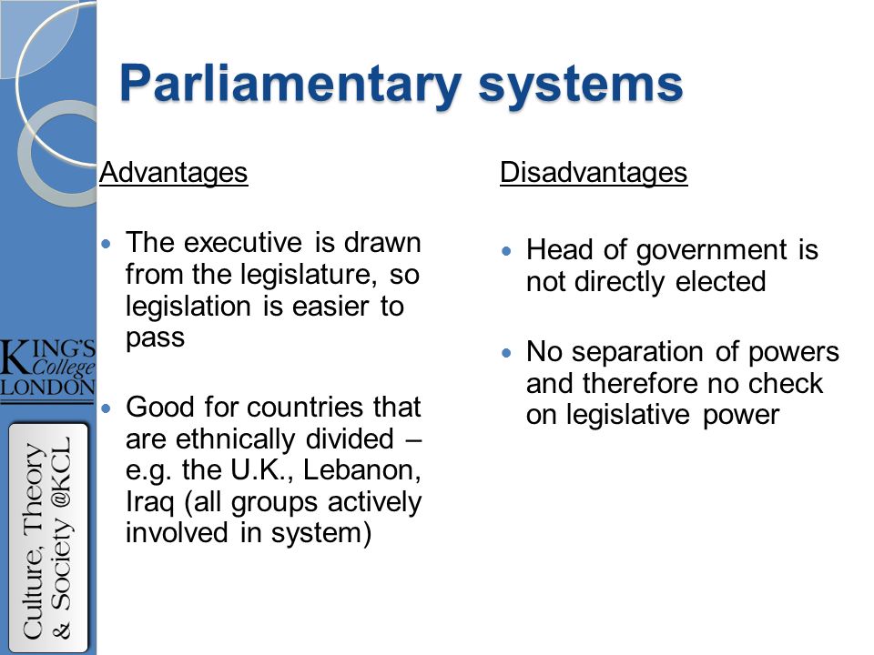 advantages and disadvantages of parliamentary system of government