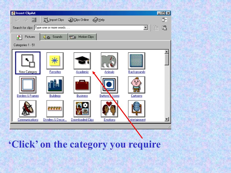 In PowerPoint 2000 this catalogue will appear (in other versions it may look a little different)