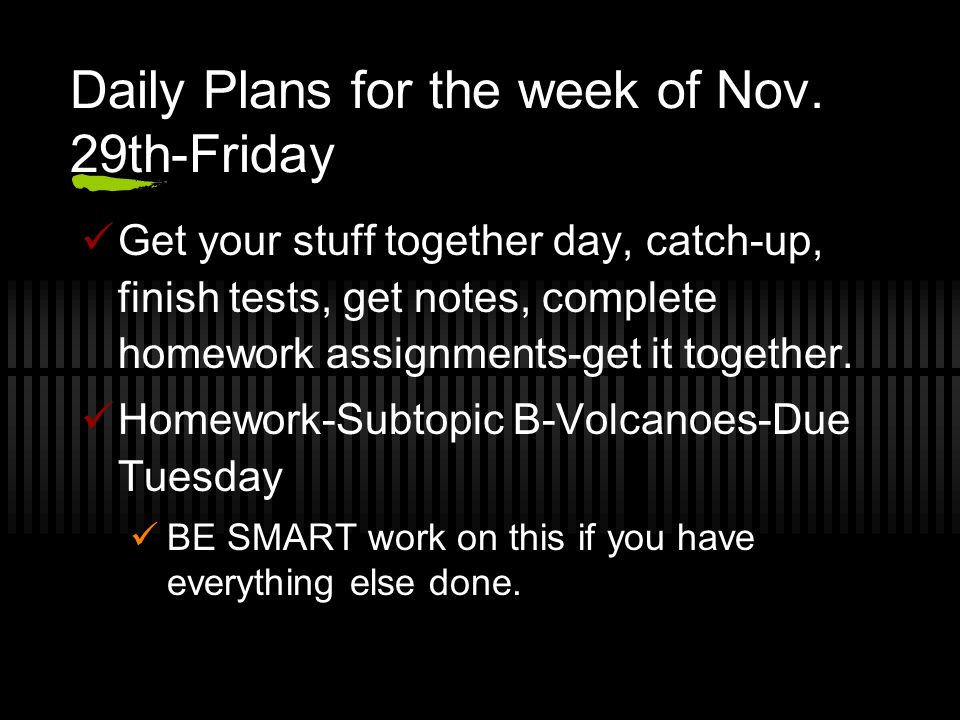 Daily Plans for the week of Nov.