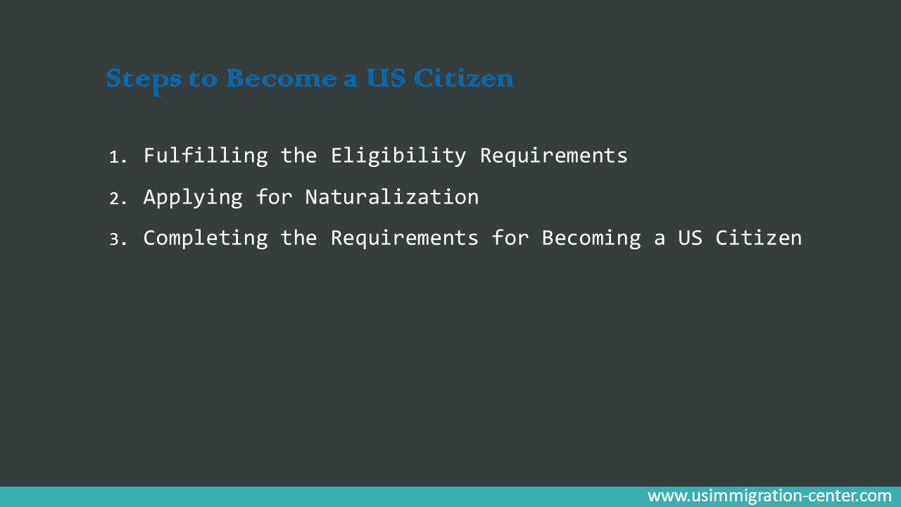Steps to Become a US Citizen 1. Fulfilling the Eligibility Requirements 2.