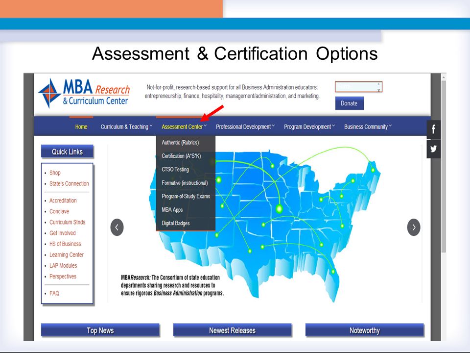 Assessment & Certification Options Slide of MBAResearch home page w ith