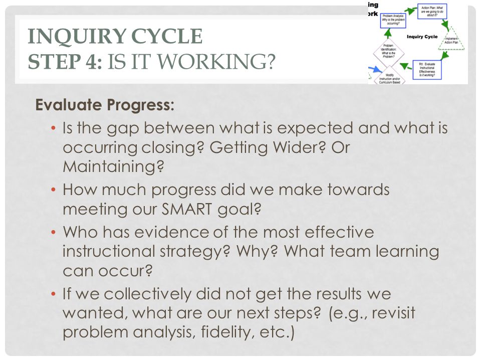 INQUIRY CYCLE STEP 4: IS IT WORKING.