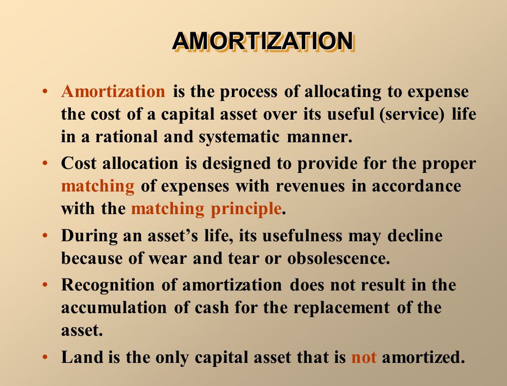 Amortization is the process of allocating to expense the cost of a capital asset over its useful (service) life in a rational and systematic manner.
