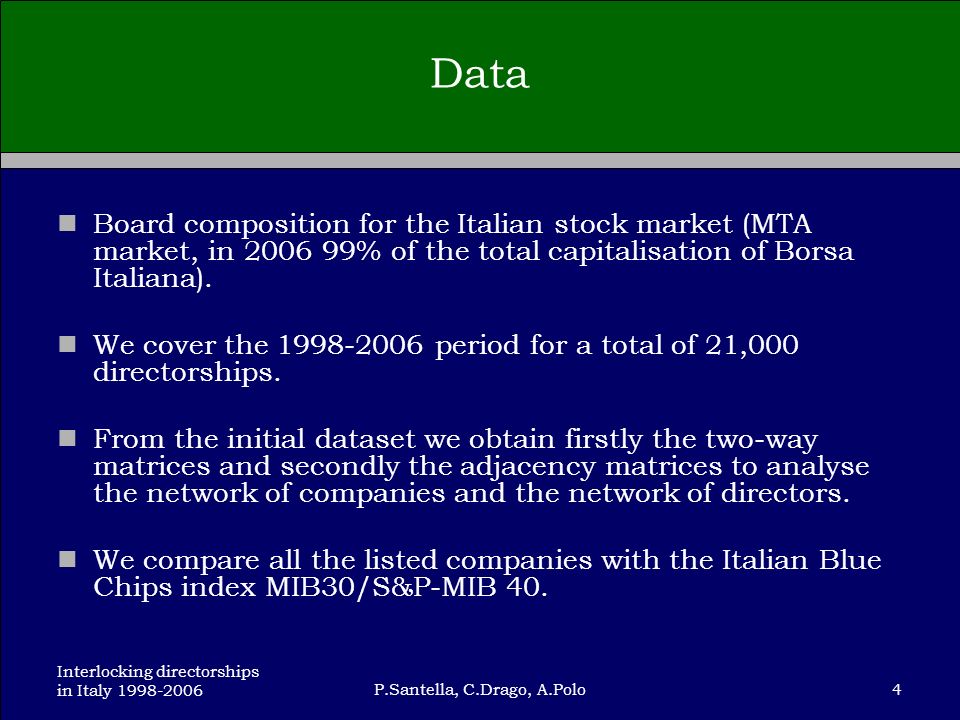 The Italian Chamber of Lords Sits on Listed Company Boards. An Empirical  Analysis of Italian Listed Company Boards from 1998 to 2006 P. Santella, C.  Drago, - ppt download