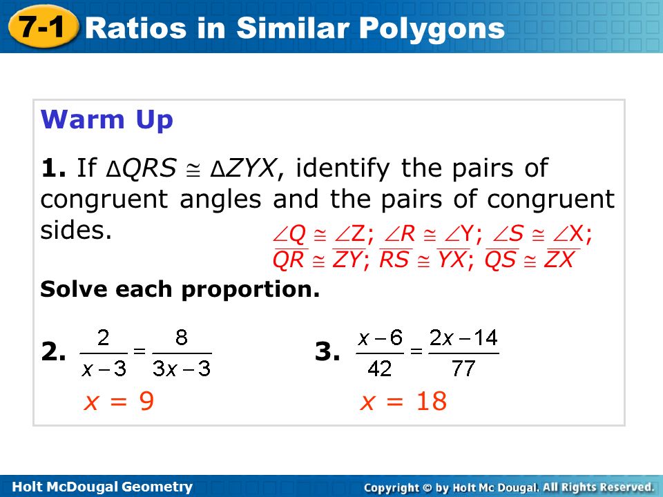 Holt Mcdougal Geometry 7 1 Ratios In Similar Polygons 7 1 Ratios In Similar Polygons Holt Geometry Warm Up Warm Up Lesson Presentation Lesson Presentation Ppt Download