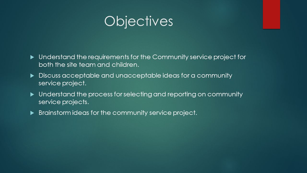 community service projects a summer of service!. objectives