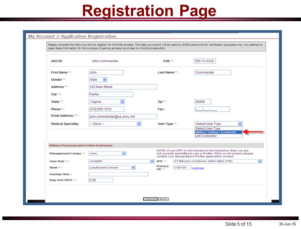 30-Jun-16 Slide 5 of 15 Registration Page