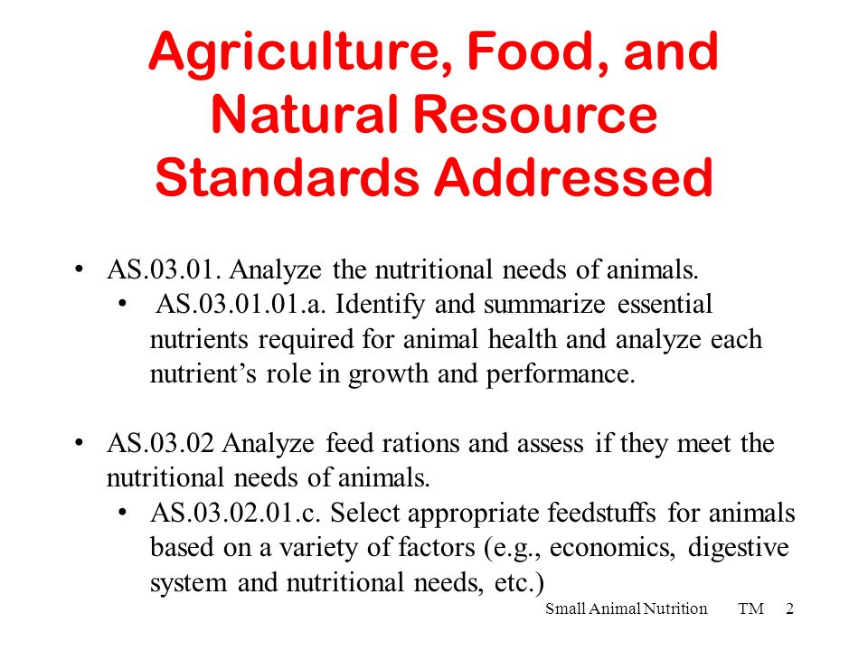 Digestive Systems Small Animal Nutrition TM1 Agriculture, Food, and Natural  Resource Standards Addressed Small Animal Nutrition TM2 AS Analyze. - ppt  download