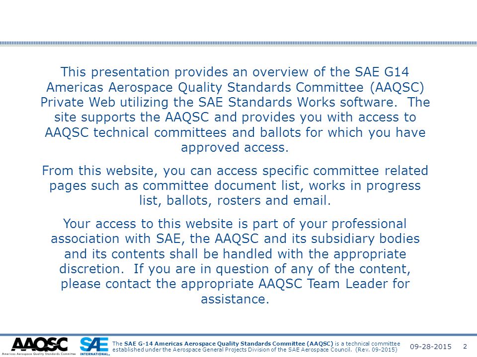 Company Confidential Americas Aerospace Quality Standards Committee qsc Private Web Based On Sae Standard Works September 28 15 The Ppt Download