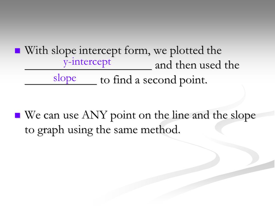 With slope intercept form, we plotted the and then used the to find a second point.