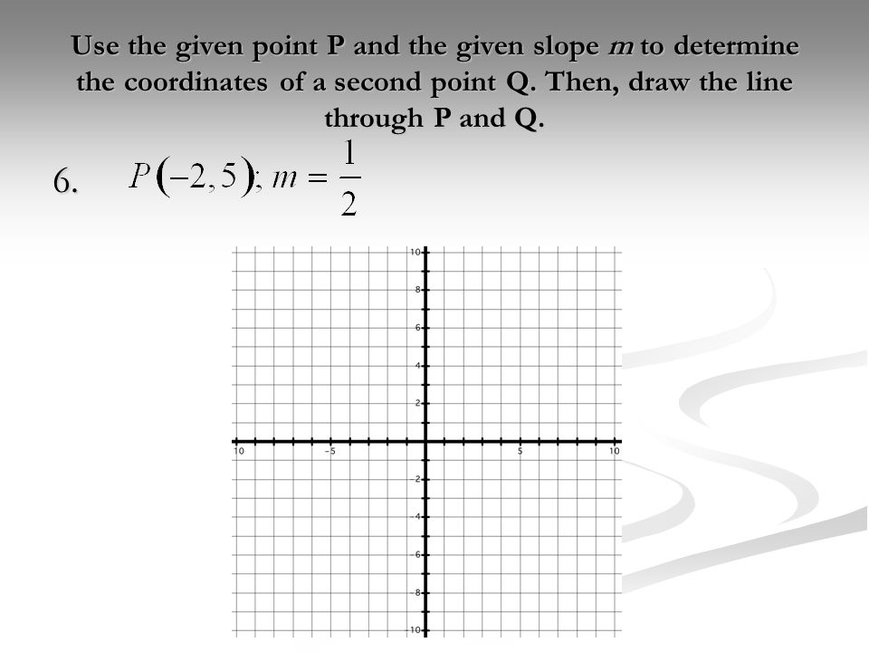 Use the given point P and the given slope m to determine the coordinates of a second point Q.