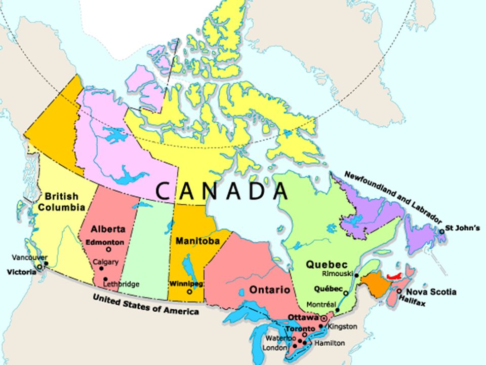 Карта канады с городами и провинциями