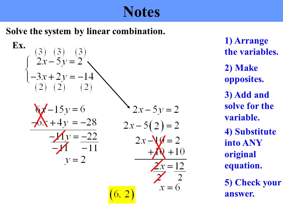 Notes Ex. Solve the system by linear combination.