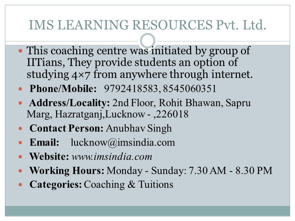 IMS LEARNING RESOURCES Pvt. Ltd.