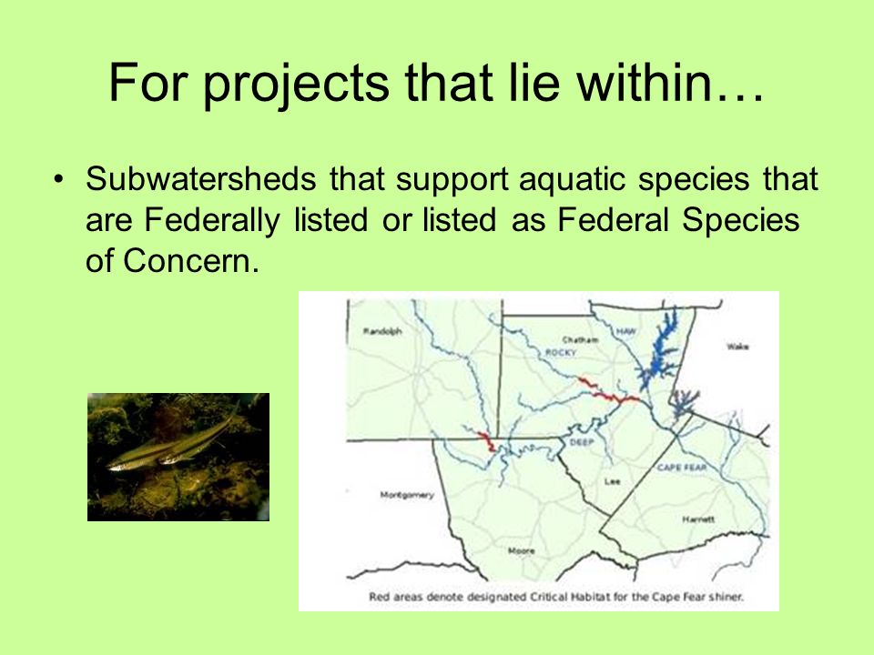 For projects that lie within… Subwatersheds that support aquatic species that are Federally listed or listed as Federal Species of Concern.