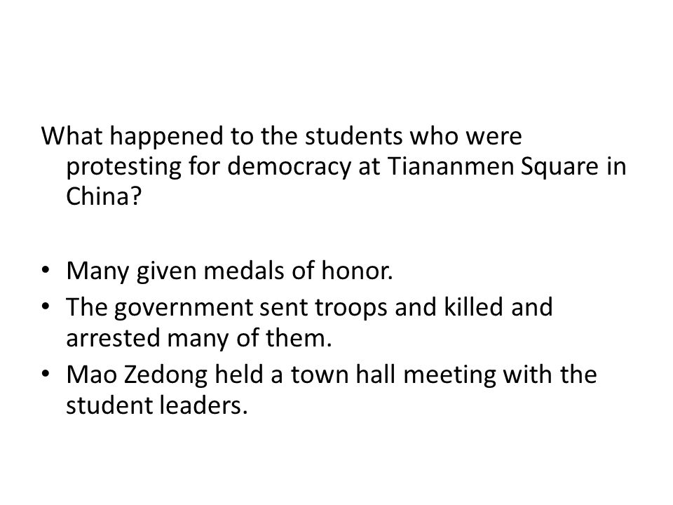 What happened to the students who were protesting for democracy at Tiananmen Square in China.