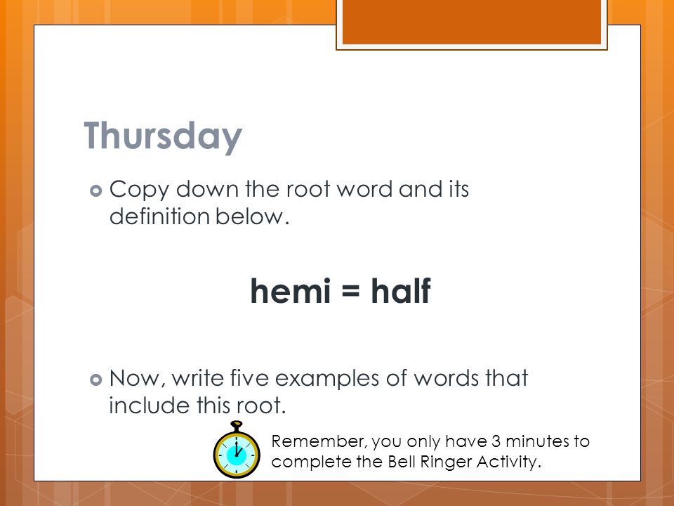 Hemi, Semi, and Demi Root Words Flashcards