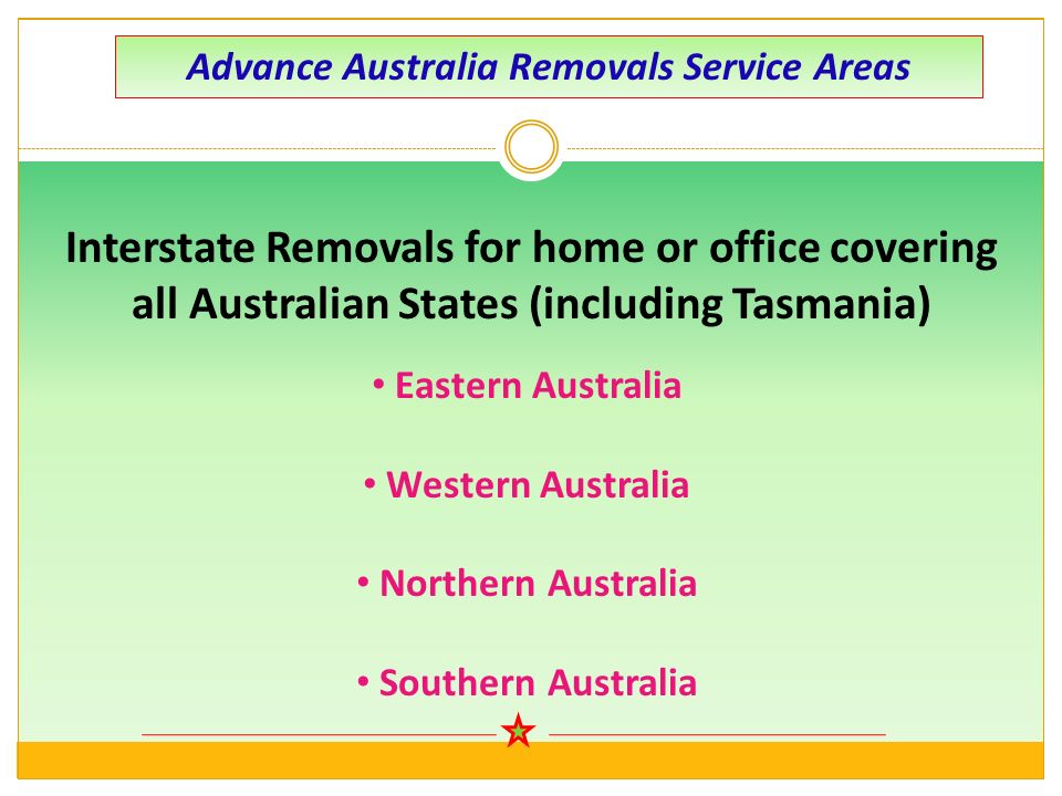 Advance Australia Removals Service Areas Interstate Removals for home or office covering all Australian States (including Tasmania) Eastern Australia Western Australia Northern Australia Southern Australia