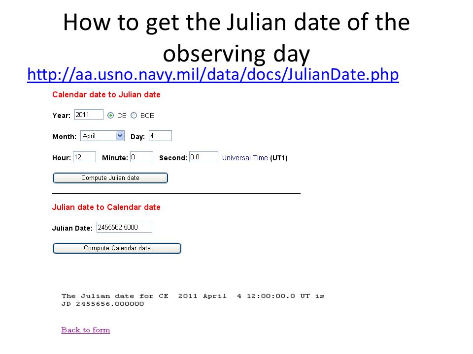 How to get the Julian date of the observing day