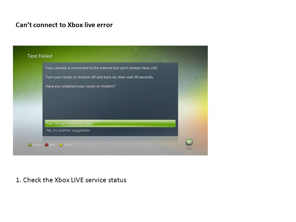 Xbox Wireless Errors & Troubleshooting. Network: Failed Internet: Failed  Xbox LIVE: Failed NAT: Connection Warning. - ppt download