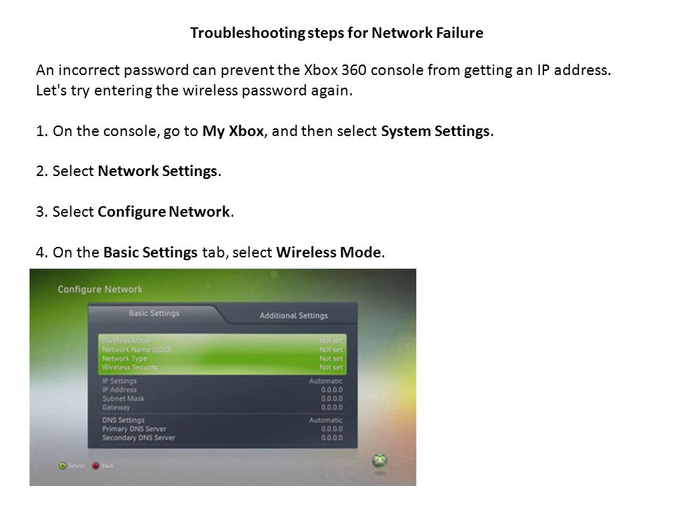 Xbox Wireless Errors & Troubleshooting. Network: Failed Internet: Failed  Xbox LIVE: Failed NAT: Connection Warning. - ppt download