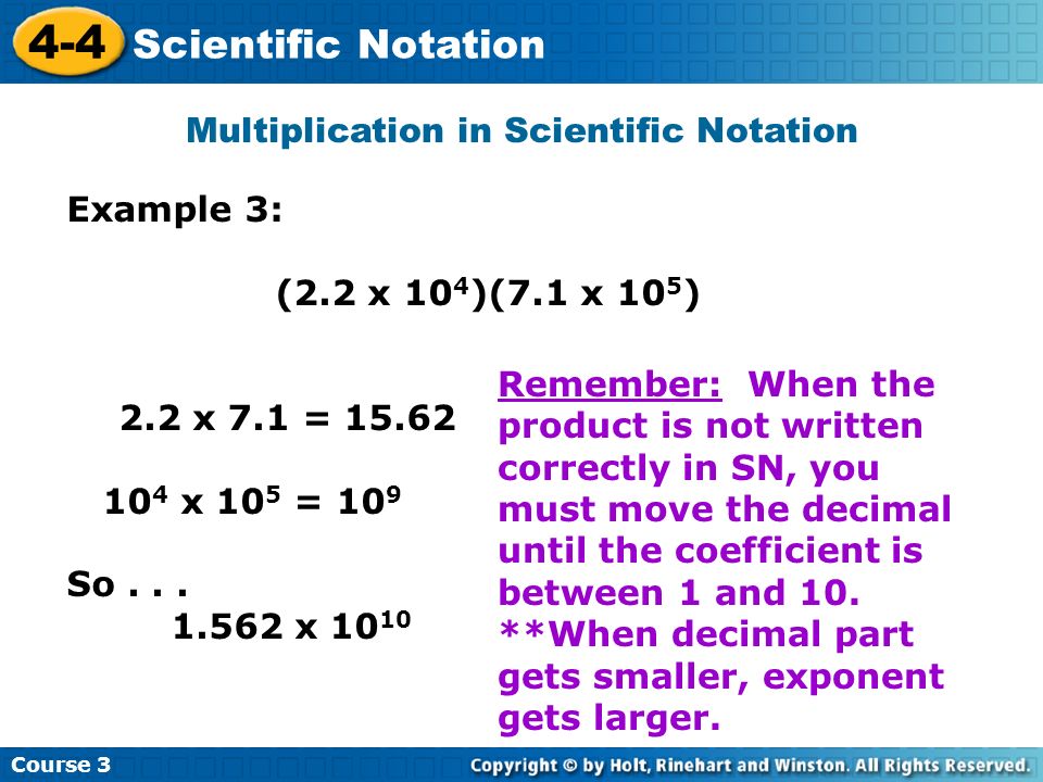 Course Scientific Notation Multiplication in Scientific Notation The ...