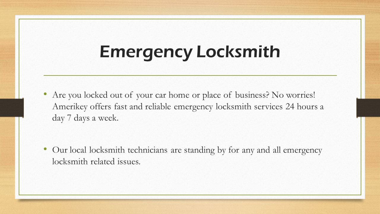 Emergency Locksmith Are you locked out of your car home or place of business.