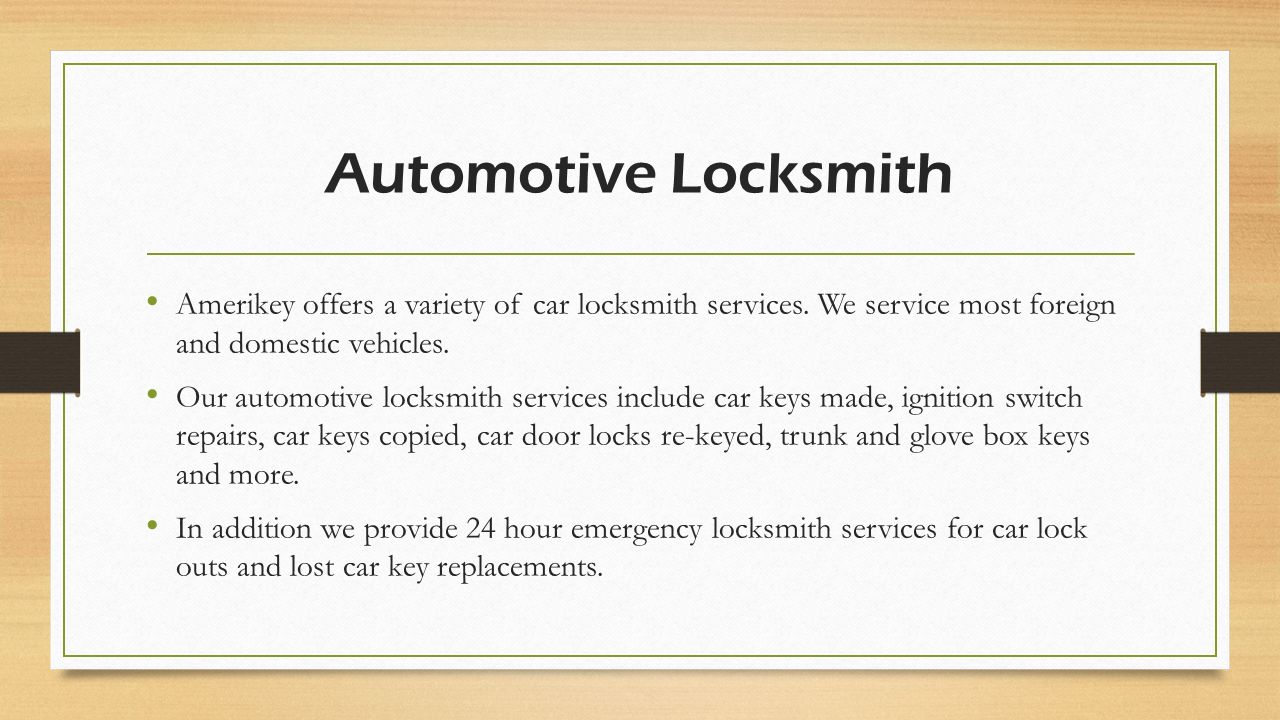 Automotive Locksmith Amerikey offers a variety of car locksmith services.