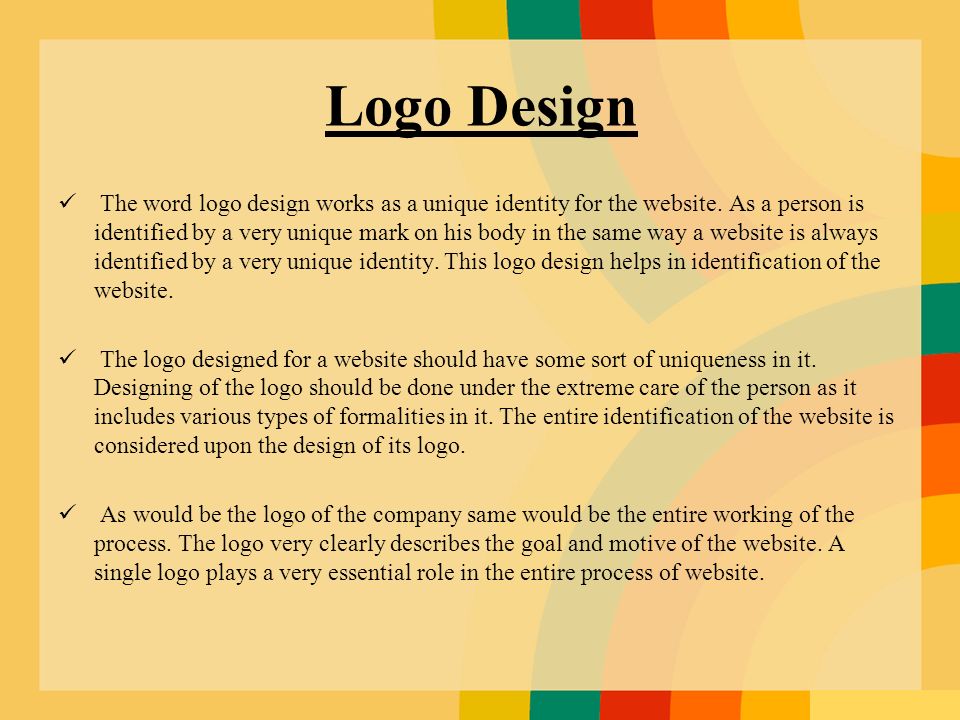Logo Design The word logo design works as a unique identity for the website.