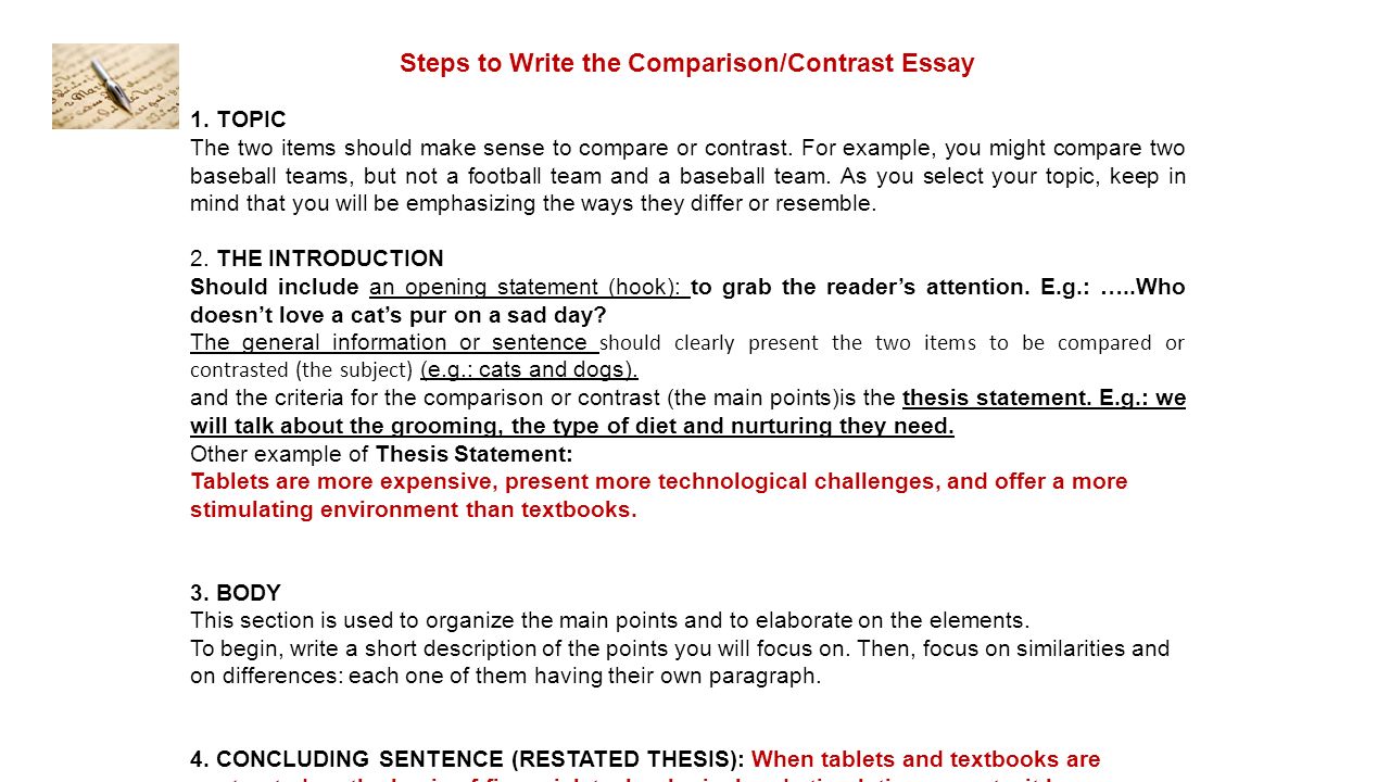 good topic sentence for compare and contrast essay
