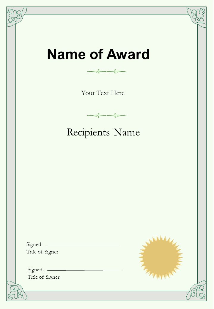 Recipients name. Certificates portrait.
