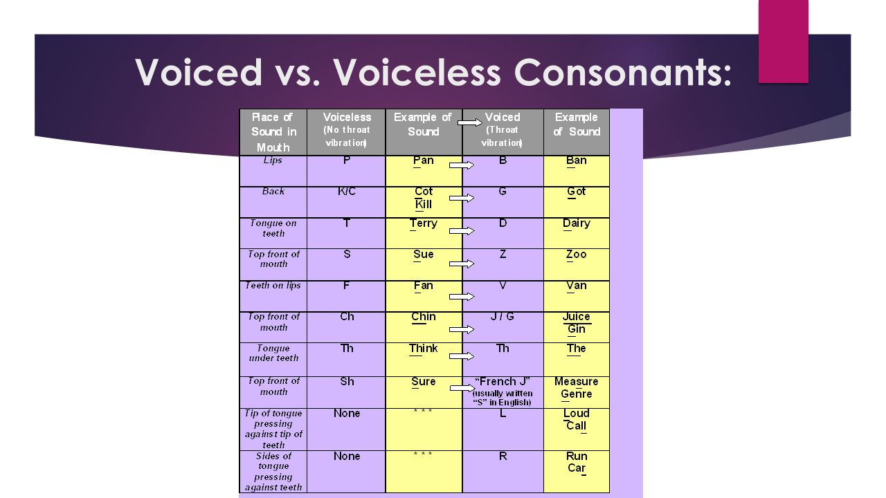 Image result for voiced vs voiceless consonants examples