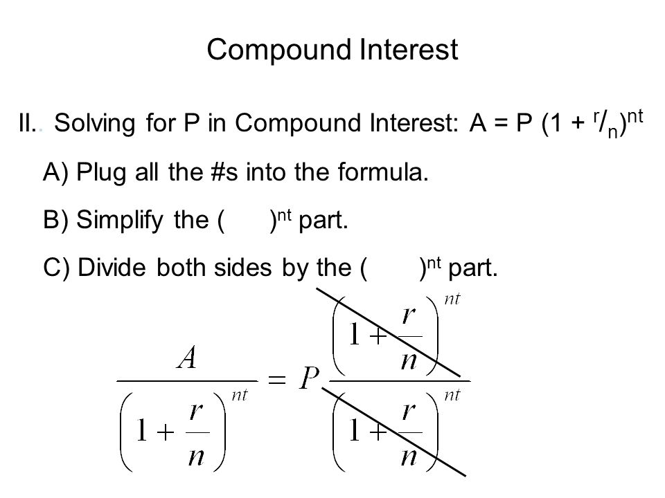 Compound Interest I Compound Interest A P 1 R N Nt A Account Balance After Time Has Passed P Principal You Put In The Bank R Interest Ppt Download