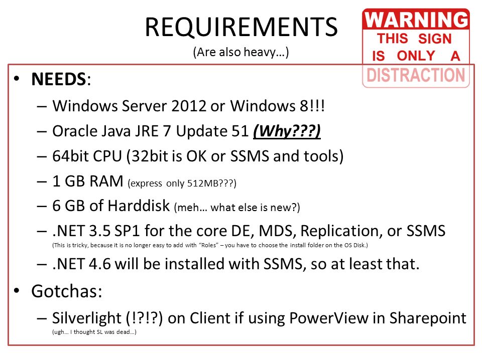 REQUIREMENTS (Are also heavy…) NEEDS: – Windows Server 2012 or Windows 8!!.
