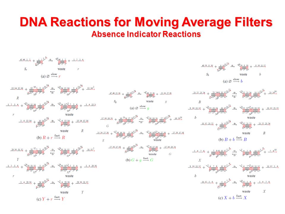 DNA Reactions for Moving Average Filters Absence Indicator Reactions