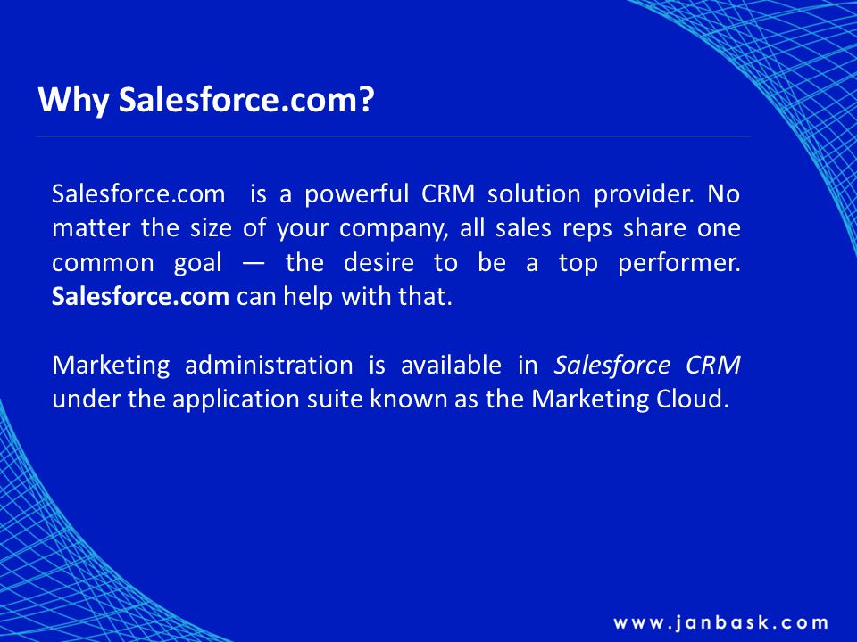 Why Salesforce.com. Salesforce.com is a powerful CRM solution provider.