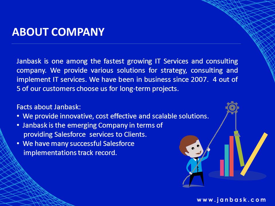 ABOUT COMPANY Janbask is one among the fastest growing IT Services and consulting company.